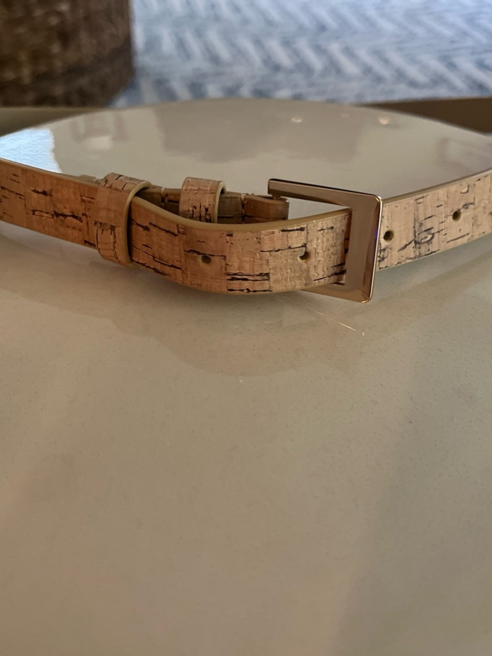 Ann Taylor Cork-Textured Thin Belt with Gold Buckle